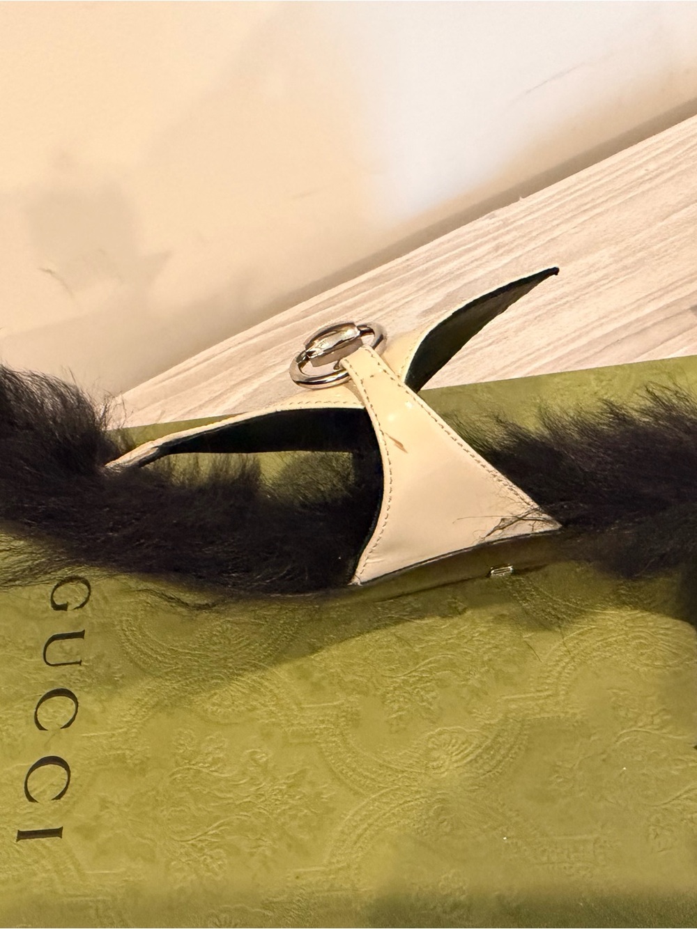 Gucci Cream Leather Fur-Trim Horsebit Mules - Picture 5 of 5